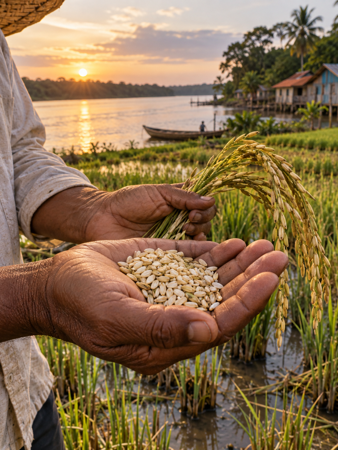 Arroz tradicional em comunidade ribeirinha