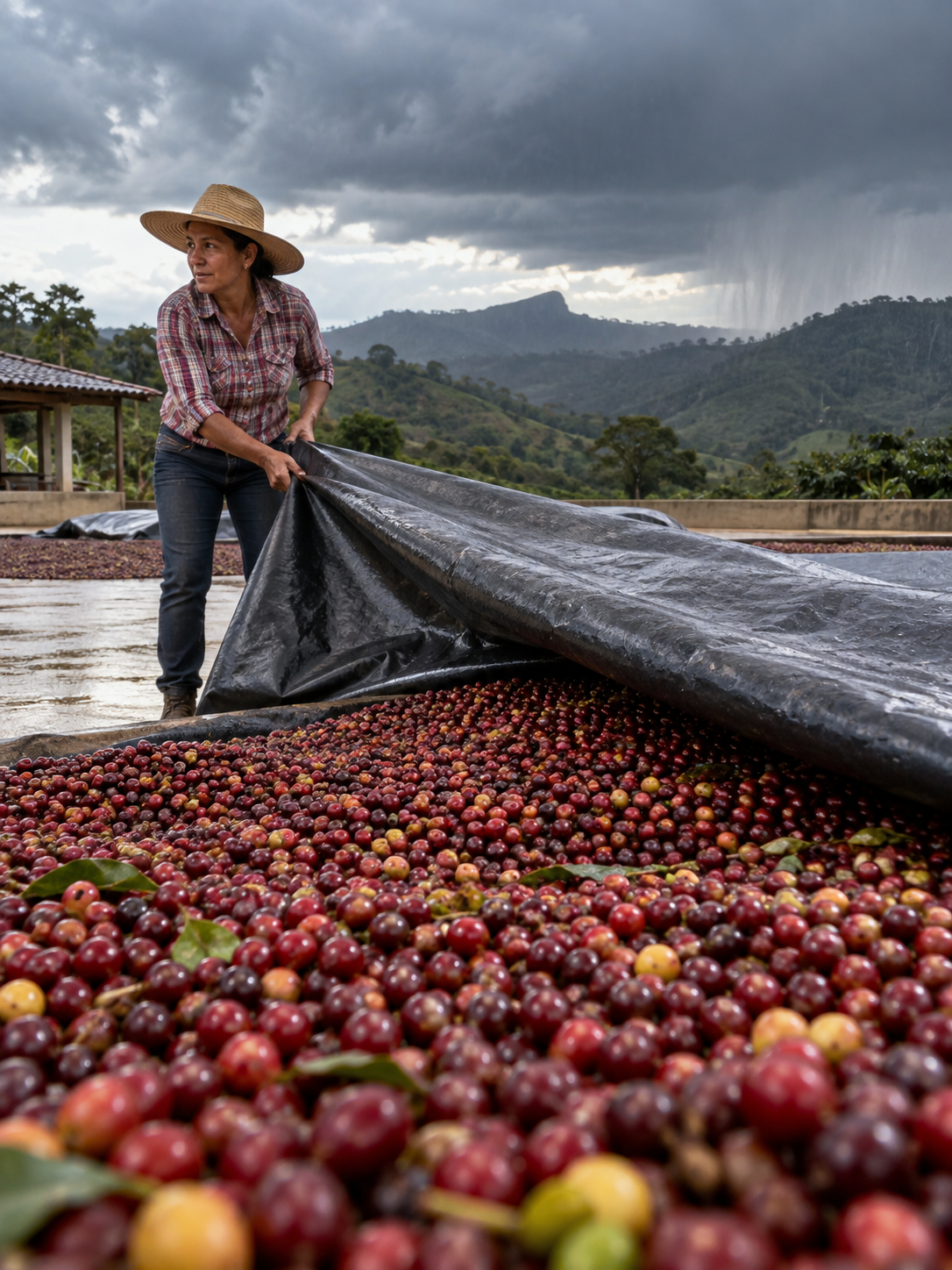 Cafezal úmido após a chuva