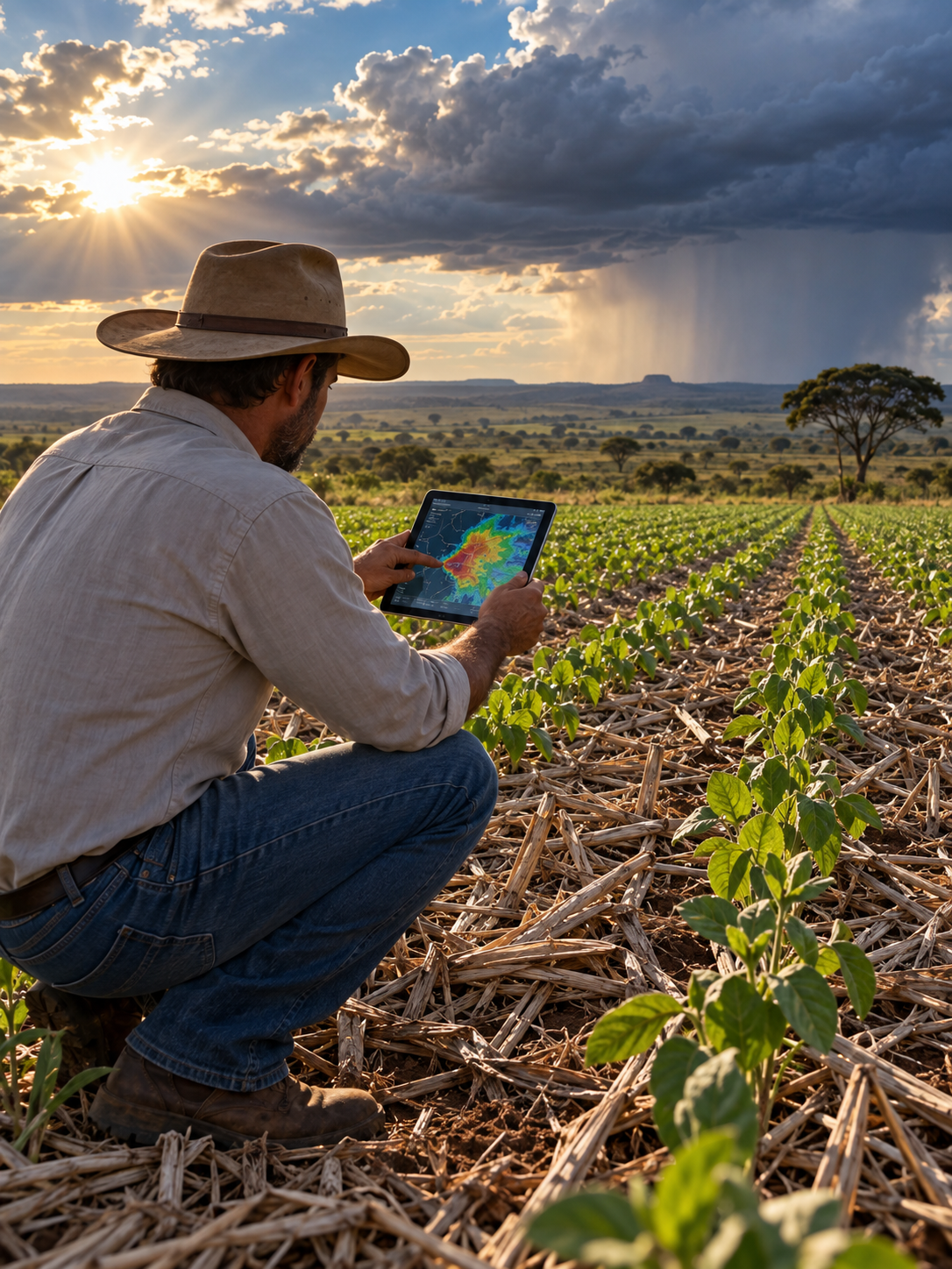 Produtor consulta clima em plantio direto